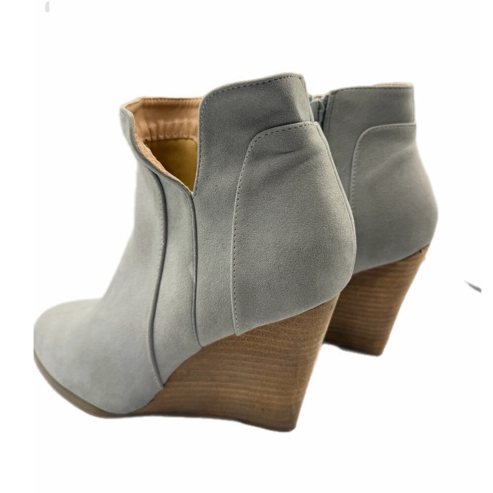 Ccocci Sydney Wedge Light Gray Slit Side Zip Trendy Cute Fall Ankle Booties - Picture 7 of 11